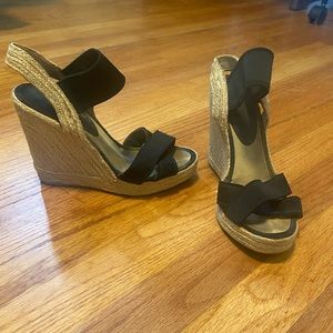 Black Strappy Espadrille Wedges